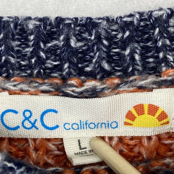 C&C CALIFORNIA Sweater L Ribbed Striped Jumper Pullover Blue Orange - Picture 8 of 12